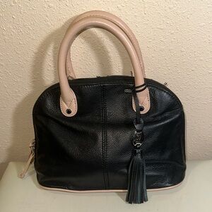 Tignanello black and cream top handled purse